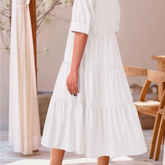 Elegant White Tiered Midi Dress - Picture 6 of 10